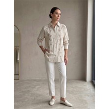 Morvarid Nakış Detaylı Premium Keten Gömlek - Rahat Kesim