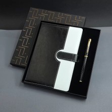Fta Ticaret Siyah Beyaz Renkli Tarihsiz Ajanda Defter ve Metal Roller Kalem Seti