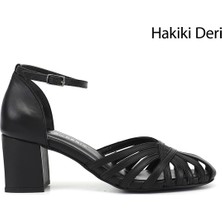 Gönderi(r) Kadın Siyah  Kalın Topuklu Hakiki Deri Ayakkabı