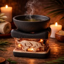 Uretti - Okay 5711 0051 Seramik Dekoratif Fil Tasarımlı Buhurdanlık - Tealight Mum ve Yağ Hediyeli