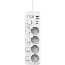 Inca IPW-48BY3 4 Port 2xusb+ 2xtype-C Akım Korumalı Bağımsız LED Tuşlu Priz 3m - Beyaz