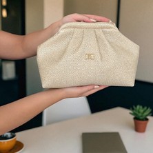 BSR Luisant Hasır Görünümlü Kadın Şık Clutch El Çantası ve Çapraz Askılı