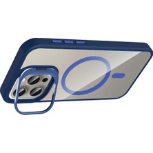 DS LLC Ieg™  Apple Iphone 14 Pro Max Remim Lensli Magsafe Standlı Kapak - Lacivert