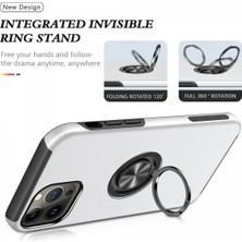 DS LLC Ieg™  Iphone 13 Pro Kılıf Elit Yüzüklü Kapak - Gümüş