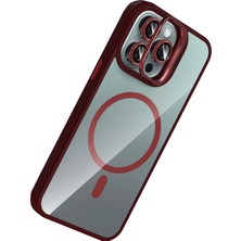 DS LLC Ieg™  Apple Iphone 14 Pro Max Remim Lensli Magsafe Standlı Kapak - Bordo