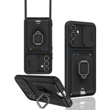 DS LLC Ieg™  Samsung Galaxy A15 4g Kılıf Zuma Kartvizitli Yüzüklü Silikon - Siyah