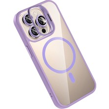 DS LLC Ieg™  Apple Iphone 14 Pro Max Remim Lensli Magsafe Standlı Kapak - Lila