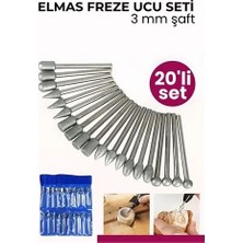 DS LLC Retroieg™ 20 Parça Profesyonel Elmas Freze Ucu Seti - 3mm Şaft Gravür, Taş ve Cam Işleme T