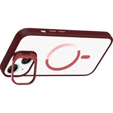 DS LLC Ieg™  Apple Iphone 15 Plus Remim Lensli Magsafe Standlı Kapak - Bordo