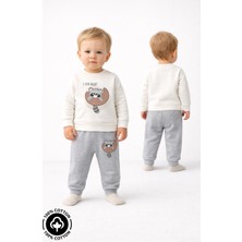Miniel Unisex Bebek Rakun Baskılı %100 Pamuklu 6-9-12 Ay Alt Üst 2'li Bebek Takımı