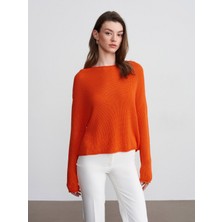 Dilvin 10804 Kayık Yaka Dökümlü Kazak-Oranj