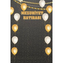 Altın Beyaz Balonlarla Süslenmiş heptex Mezuniyet Hatırası Hatıra Fotoğraf Panosu Branda 100 x 150 1 Adet