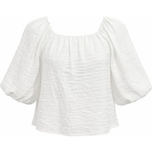 Mixray 4706 Kadın Sırtı Açık Balon Kol Straplez Bluz Ekru