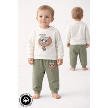 Miniel Unisex Bebek Rakun Baskılı %100 Pamuklu 6-9-12 Ay Alt Üst 2'li Bebek Takımı