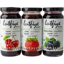 3lü Set Lutfiye Organik Vişne Reçeli 280 gr + Lutfiye Organik Çilek Reçeli 280 gr + Lutfiye Organik  Böğürtlen Reçeli 280 gr
