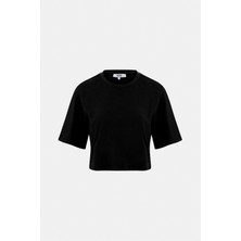 Denim Trip Relaxed Crop Fit Siyah Kadın T-Shirt