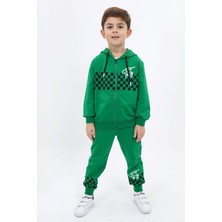 Toontoy Erkek Çocuk 2'li Takım Baskılı Kapüşonlu Fermuarlı Bağcılıklı Sweatshirt & Beli Paçası Lastikli Jogger Eşofman Altı - TK22918