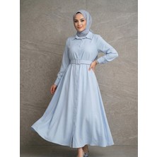 Foremia Kaplama Kemer Detay Elbise-Mavi -