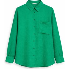 Mixray 3833 Kadın Oversize Cepli Müslin Gömlek Yeşil