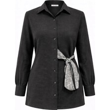 Mixray 4859 Kadın Bağlaması Fular Detaylı Hafif Trasparan Gömlek Siyah