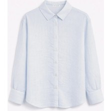 Mixray 4644 Kadın Kabartma Çizgili Transparan Basic Gömlek Bebe Mavi