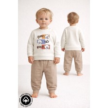 Miniel Unisex Bebek Şaşkın Ayıcık Baskılı %100 Pamuklu 6-9-12 Ay Alt Üst 2'li Bebek Takımı