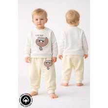 Miniel Unisex Bebek Rakun Baskılı %100 Pamuklu 6-9-12 Ay Alt Üst 2'li Bebek Takımı
