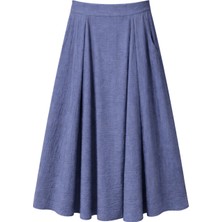 Mixray 4631 Kadın Parçalı Kloş Etek Indigo