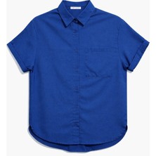 Mixray 3950 Kadın Oxford Kısa Kollu Basic Gömlek Indigo