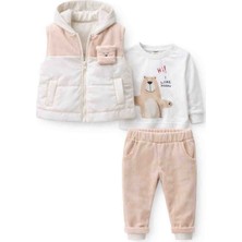 Wow Erkek Bebek 3’lü Takım – Kapüşonlu Şişme Yelek, Baskılı Sweatshirt ve Pantolon