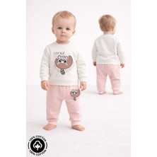 Miniel Unisex Bebek Rakun Baskılı %100 Pamuklu 6-9-12 Ay Alt Üst 2'li Bebek Takımı