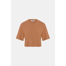 Denim Trip Relaxed Crop Fit Kahverengi Kadın T-Shirt