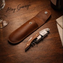 Atay Garage Ahşap Saplı Profesyonel Tirbuşon ve Kılıfı Şarap Şampanya Mantarı Açacağı Tirbişon