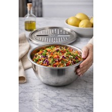 Makri Home Çelik Hazneli Rende Seti, 24 cm Çap, 2.5 L Kapasiteli, 10 cm Derinlik