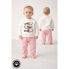 Miniel Unisex Bebek Şaşkın Ayıcık Baskılı %100 Pamuklu 6-9-12 Ay Alt Üst 2'li Bebek Takımı