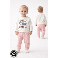 Miniel Unisex Bebek Şaşkın Ayıcık Baskılı %100 Pamuklu 6-9-12 Ay Alt Üst 2'li Bebek Takımı