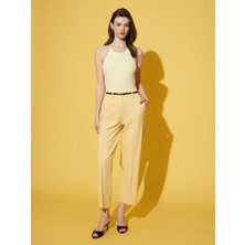 Dilvin 72674 Kemerli Düz Paça Pantolon-Sarı