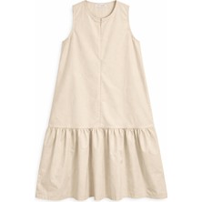 Mixray 4695 Kadın Eteği Pileli Fermuar Detaylı Uzun Paraşüt Elbise Taş