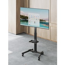 Cletech Tekerlekli Tv Standı 32"-55" | Yükseklik Ayarlı | Eğilebilir | Raflı | 35 kg Taşıma Kapasiteli