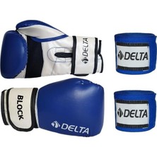 Delta Block Dura-Strong Boks Eldiveni ve Boks El Bandajı Seti Mavi - Beyaz Kaliteli PVC Malzeme