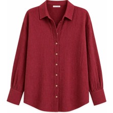 Mixray 4642 Kadın Apoletli Kraşlı Gömlek Bordo