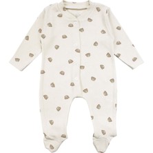 by BebekOdam Unisex Ekru Bej Ayılı Desenli Fitilli Patikli Tulum - 1016483