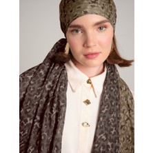 AYSHARA Peleng Leopar Desenli Çift Taraflı Şal - Toprak Yeşil