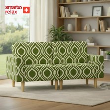 Smarto Relax  Ikili Koltuk 180 cm – Polyester Kumaş, Ahşap Iskelet, Ahşap Ayak