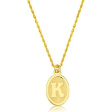 Bilezikci K Harfi Oval Altın Kolye