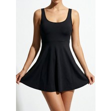 Ceylen Kadın Havuz Yaka Göğüs Pedli Şortlu Toparlayıcı Askılı Mayo Elbise | Günlük Kullanıma Uygun