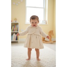 Butik Kız Bebek %100 Pamuklu Triko Ceketli Elbise Çiçek Detaylı