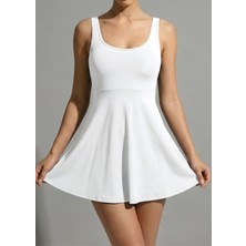 Ceylen Kadın Havuz Yaka Göğüs Pedli Şortlu Toparlayıcı Askılı Mayo Elbise | Günlük Kullanıma Uygun