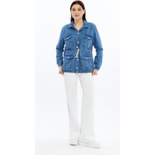 Select Moda Kadın Denim Cepli Kot Ceket Mont