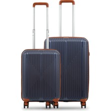 GROUND Sirius 2'li Valiz Seti Orta-Kabin(Küçük) Denim-Taba - 10728